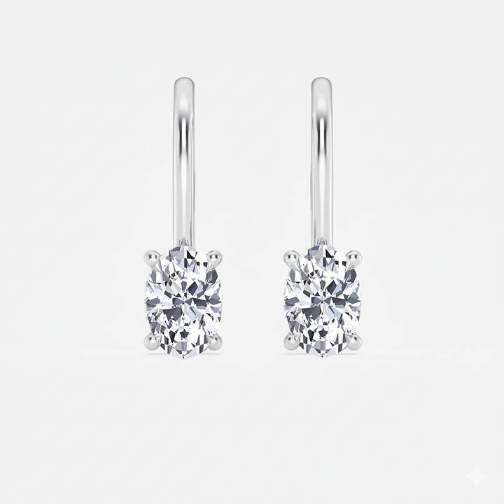 White Gold Oval Shape Lab Grown Diamond Lever Back Earrings front view