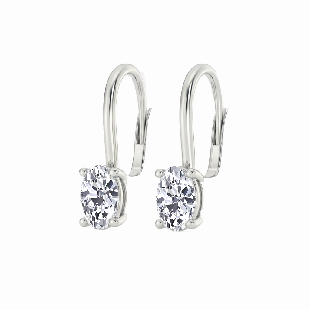 White Gold Oval Shape Lab Grown Diamond Lever Back Earrings