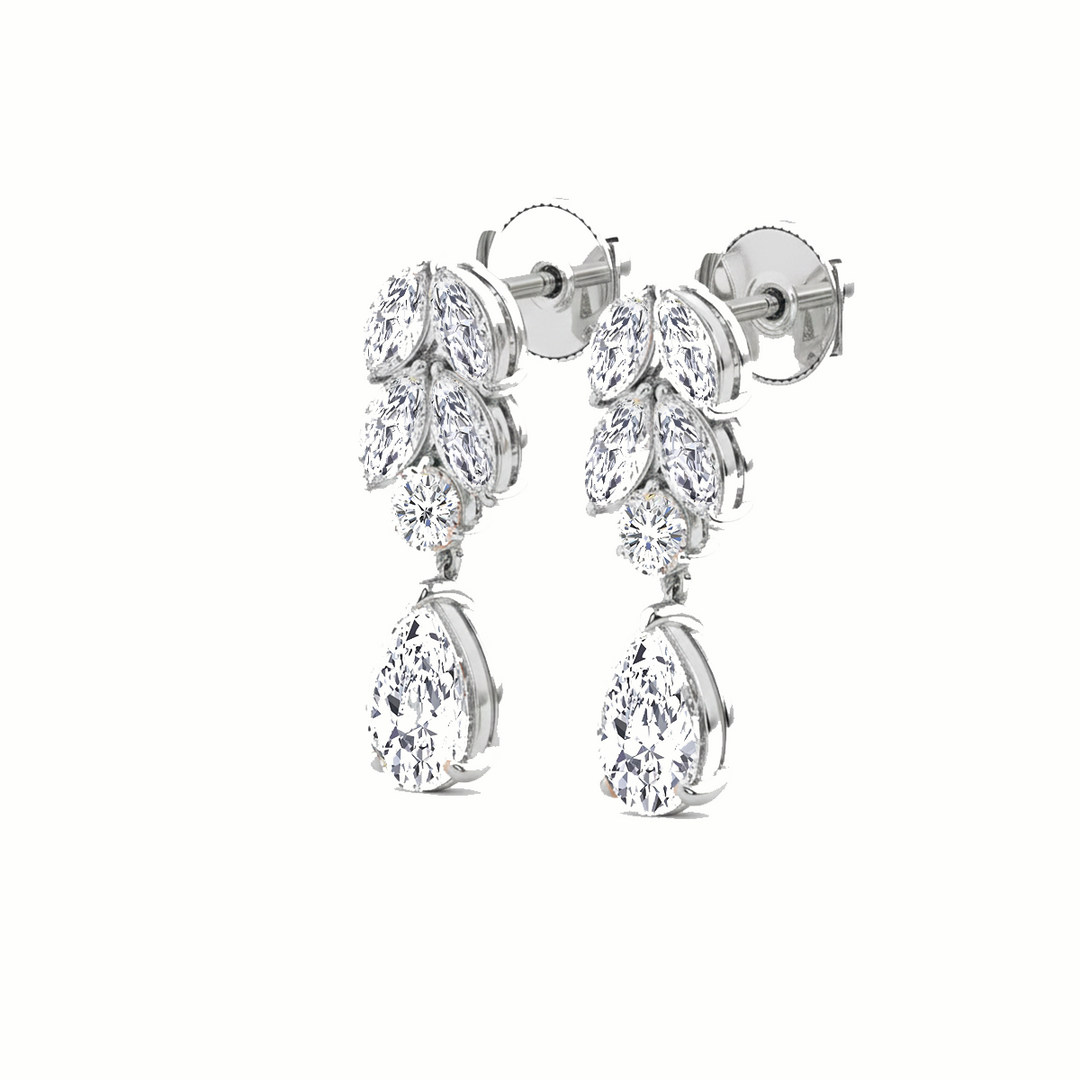 White Gold Pear Lab Grown Diamond Prong Setting Drop Earring side view