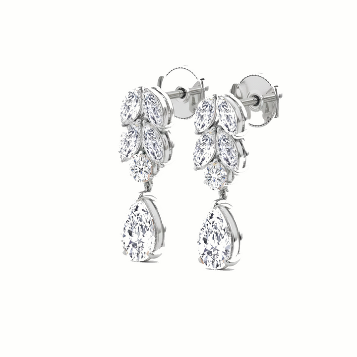 White Gold Pear Lab Grown Diamond Prong Setting Drop Earring side view