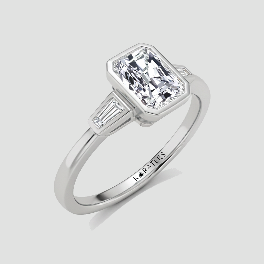White Gold Radiant Cut Bezel Setting Lab Grown  Engagement Ring side view