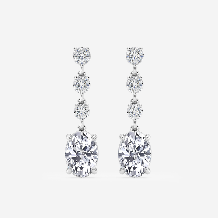 Oval and Round Shape Lab Grown Diamond Drop Earrings White Gold 14K