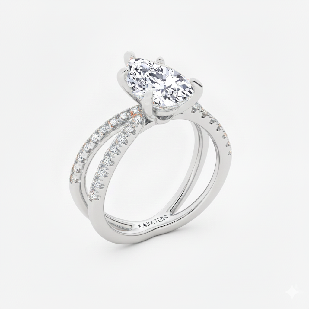 Pear Shape Lab Grown Diamond Engagement Ring with Double BAND SideStones white gold