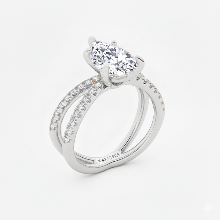 Pear Shape Lab Grown Diamond Engagement Ring with Double BAND SideStones white gold