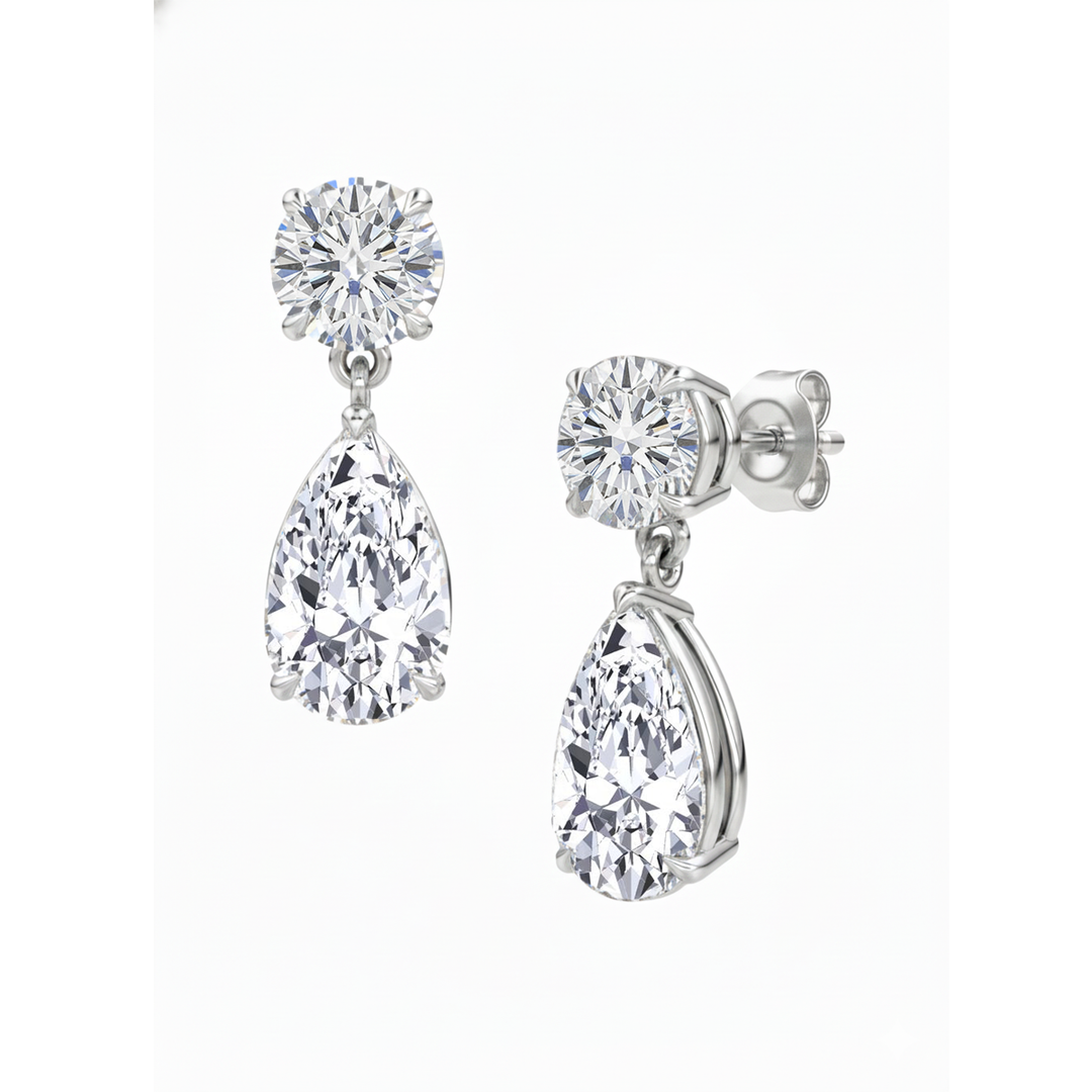 White Gold Pear Shape Drop Earring