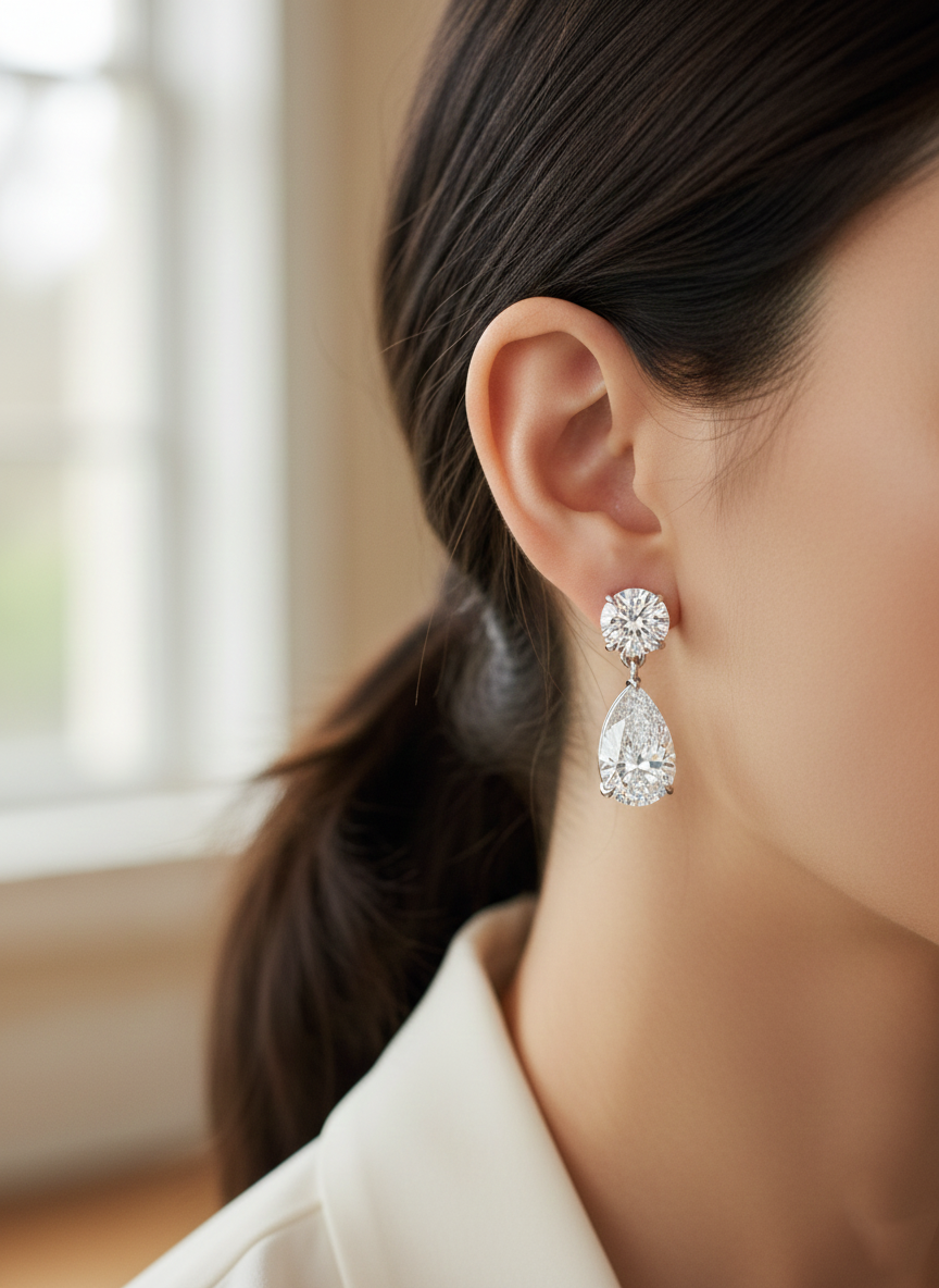 White Gold Pear Shape Drop Earring lifestyle