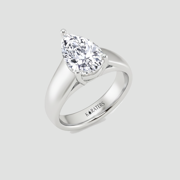 Pear Shape Lab Grown Diamond Wide Shank Solitaire Engagement Ring