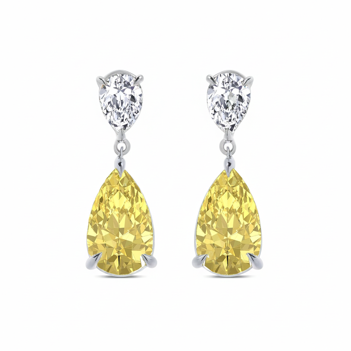 Fancy Yellow Pear Shape Lab Grown Diamond Drop Earrings White Gold 14K
