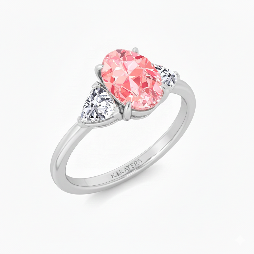 White Gold Pink Oval Ring