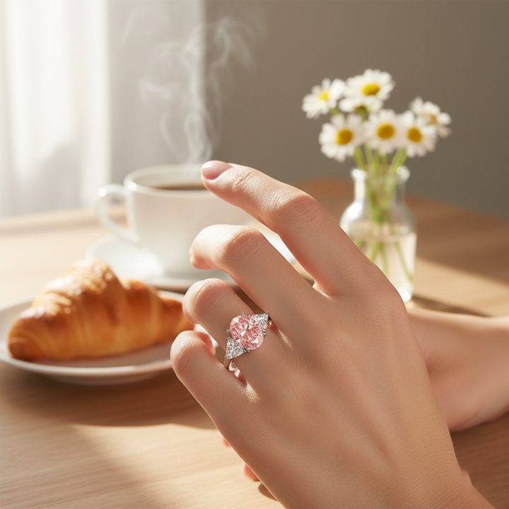 White Gold Pink Oval Ring lifestyle