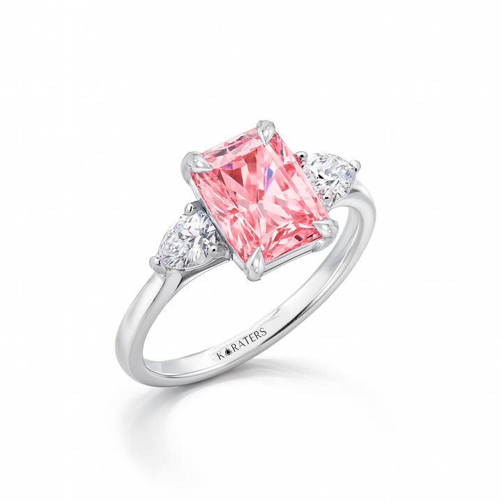 White Gold Pink Radiant Cut Ring