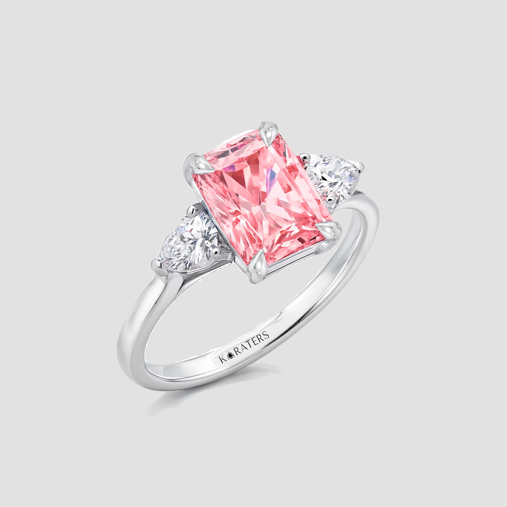 Pink Radiant Cut and White Pear Shape Diamond Engagement Ring
