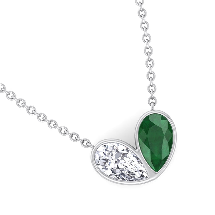 Pear Shape Green Emerald and Lab Grown Diamond Pendant Necklace-White Gold- 2CT