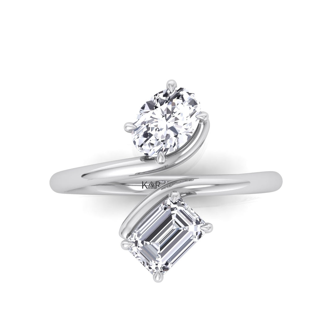 Oval & Emerald Shape Lab Grown Diamond Open Engagement Ring- Platinum