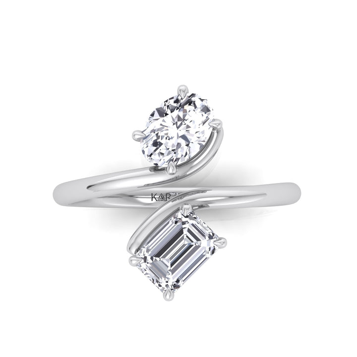 Oval & Emerald Shape Lab Grown Diamond Open Engagement Ring- Platinum