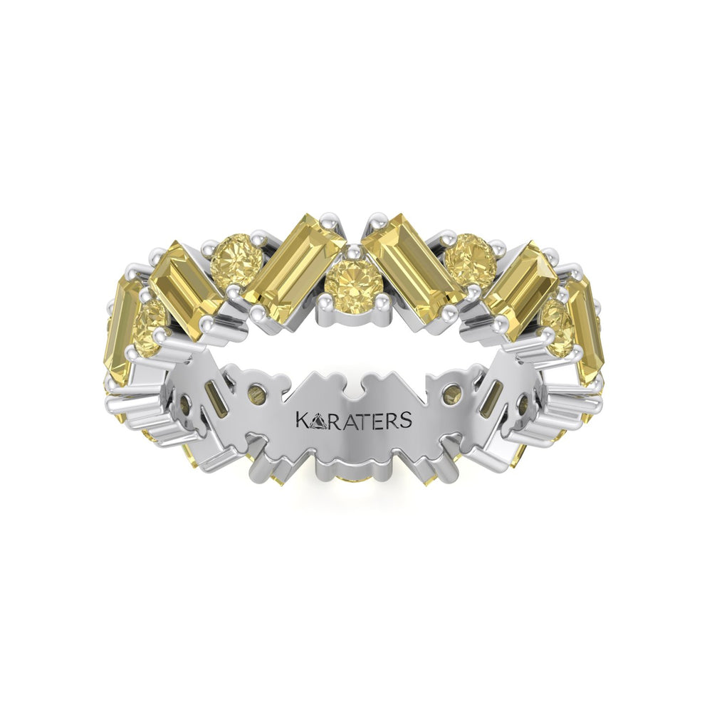 Fancy Yellow Lab Grown Diamond Band with Baguette and Round Shapes White Gold 14K 18K