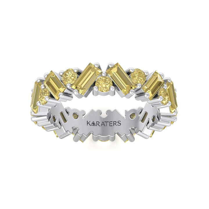 Fancy Yellow Lab Grown Diamond Band with Baguette and Round Shapes White Gold 14K 18K