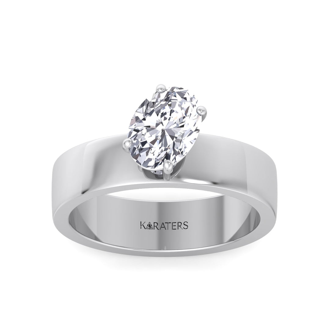 Oval Shape Lab Grown Diamond Engagement Ring with Wide Band White Gold 14K 18K