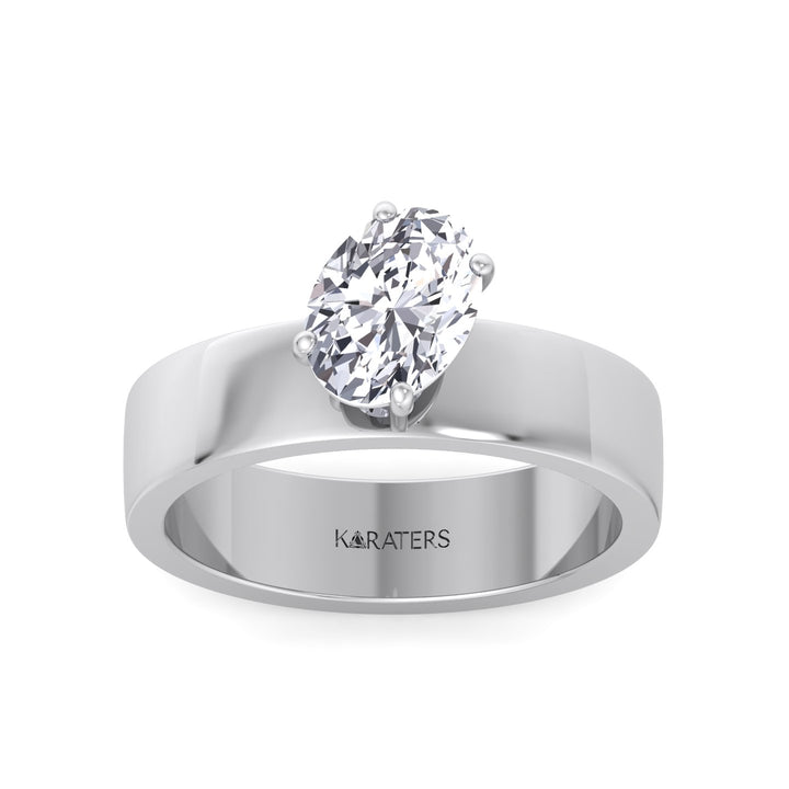 Oval Shape Lab Grown Diamond Engagement Ring with Wide Band White Gold 14K 18K