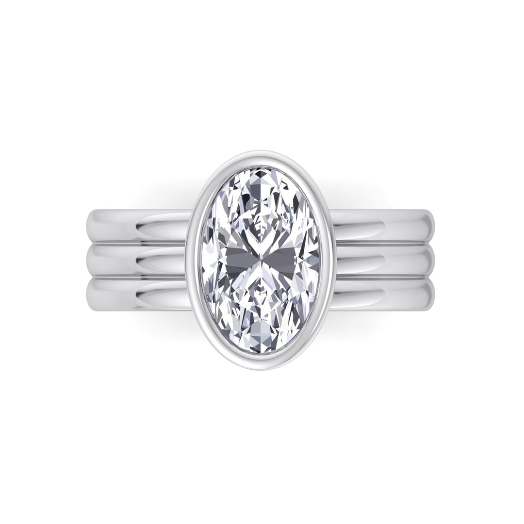 Triple Band Oval Shape Lab-Grown Diamond Engagement Ring White Gold 14K 18K