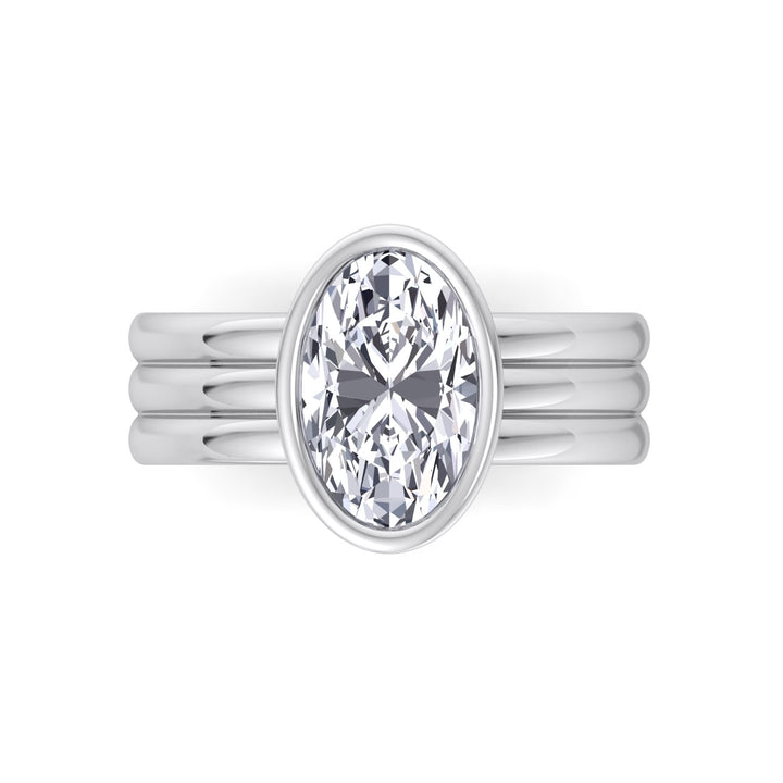 Triple Band Oval Shape Lab-Grown Diamond Engagement Ring White Gold 14K 18K