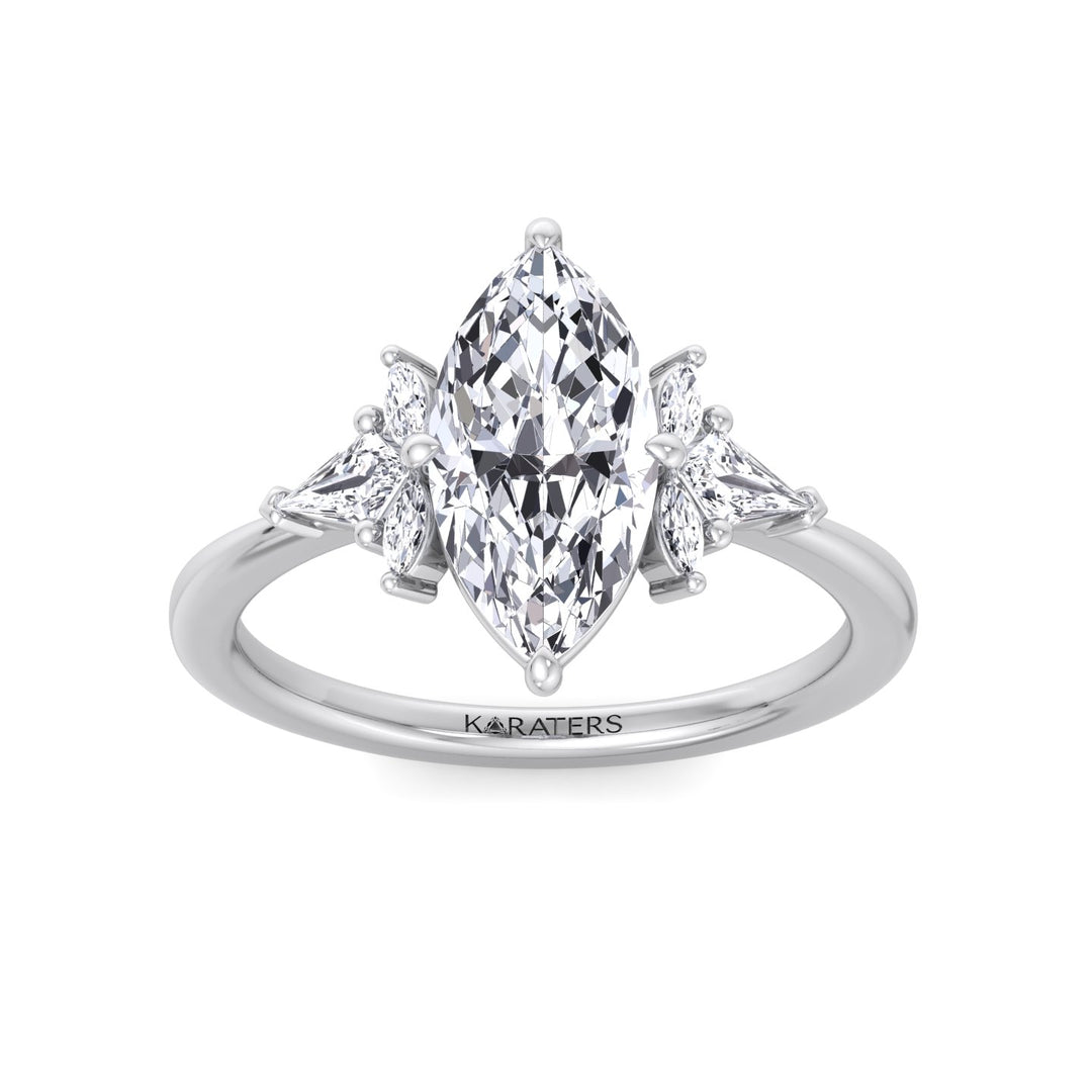 Marquise Shape Lab Grown Diamond Engagement Ring with Kite Sidestones