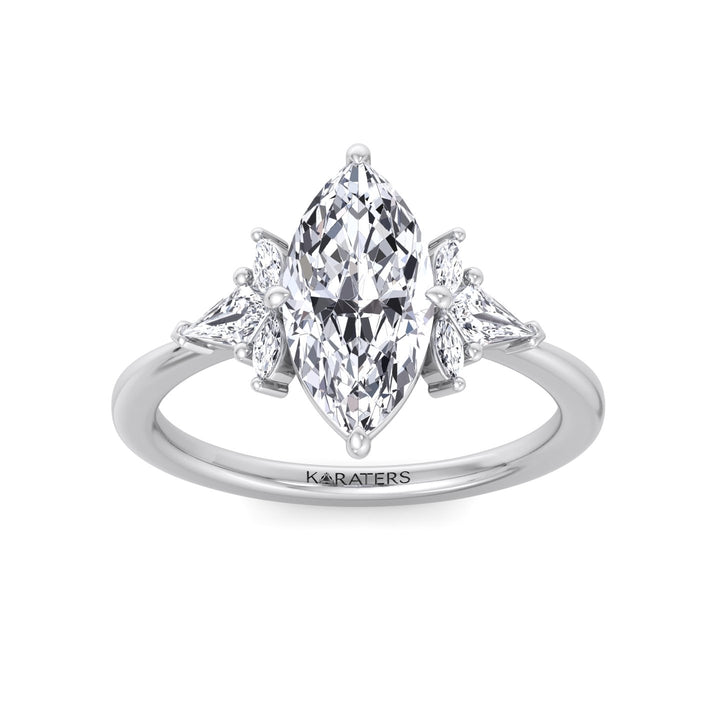 Marquise Shape Lab Grown Diamond Engagement Ring with Kite Sidestones