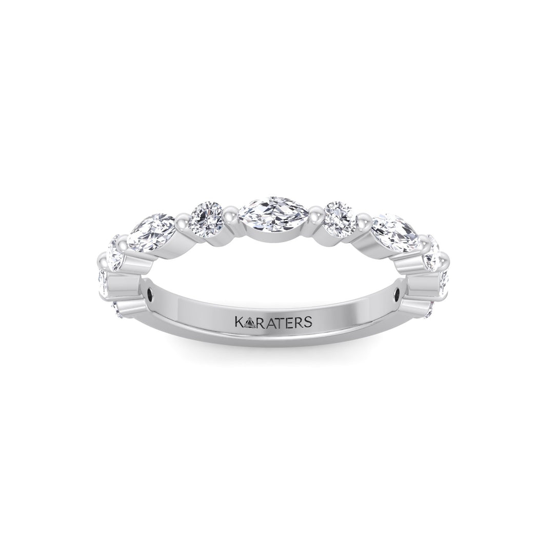 Round and Marquise Shape Lab Grown Diamond Wedding Band White Gold 14K 18K