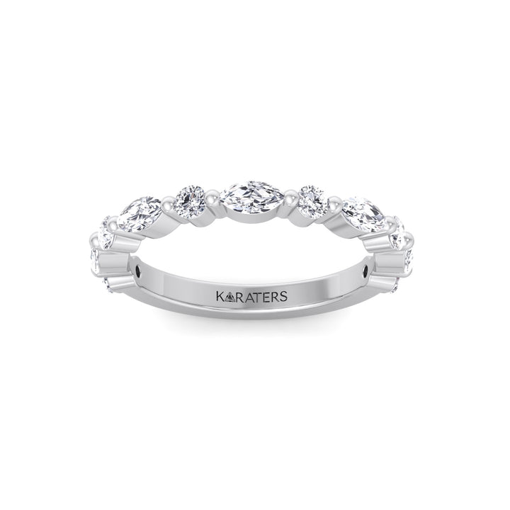 Round and Marquise Shape Lab Grown Diamond Wedding Band White Gold 14K 18K