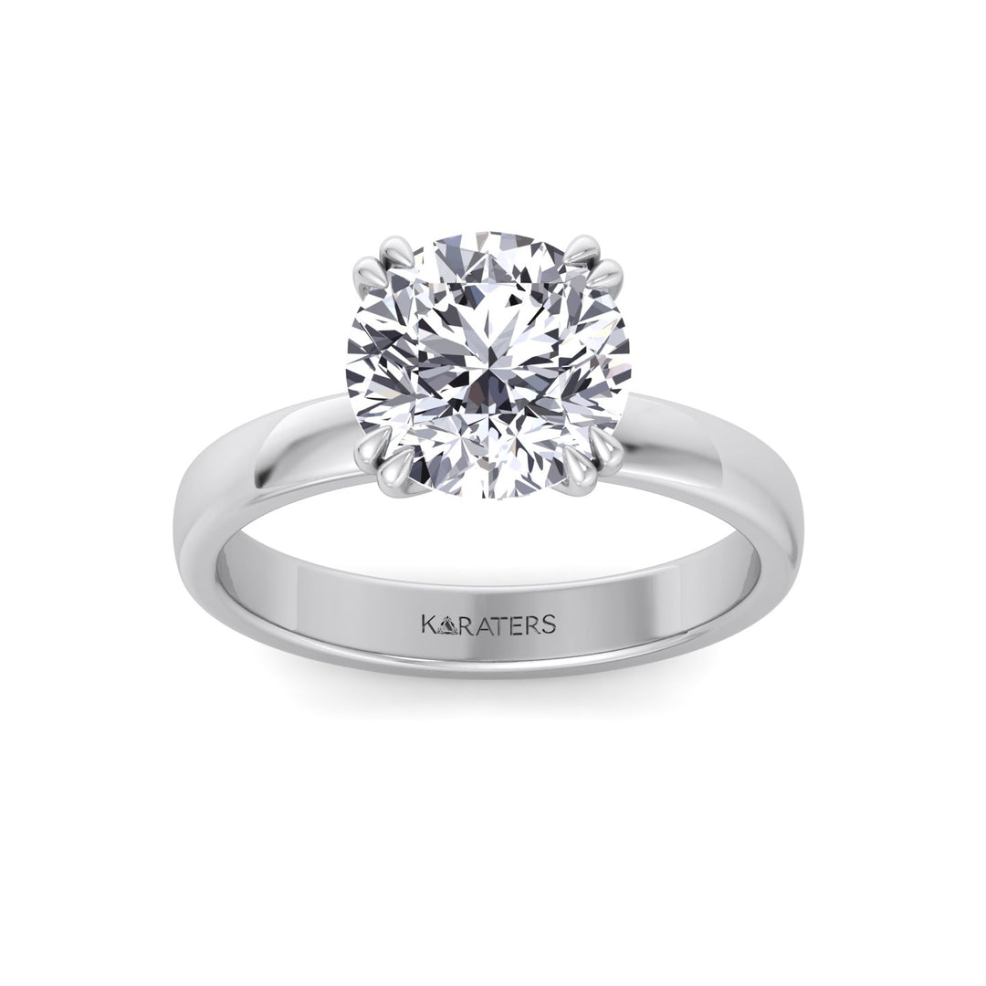 Double Prong Round Shape Lab Grown Diamond Solitaire Engagement Ring with Thick Band White Gold 14K 18K