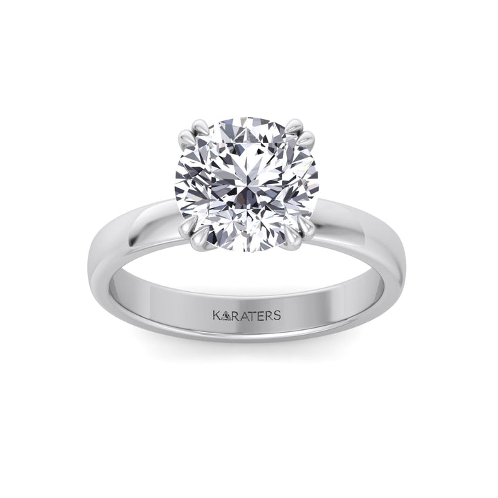 Double Prong Round Shape Lab Grown Diamond Solitaire Engagement Ring with Thick Band White Gold 14K 18K