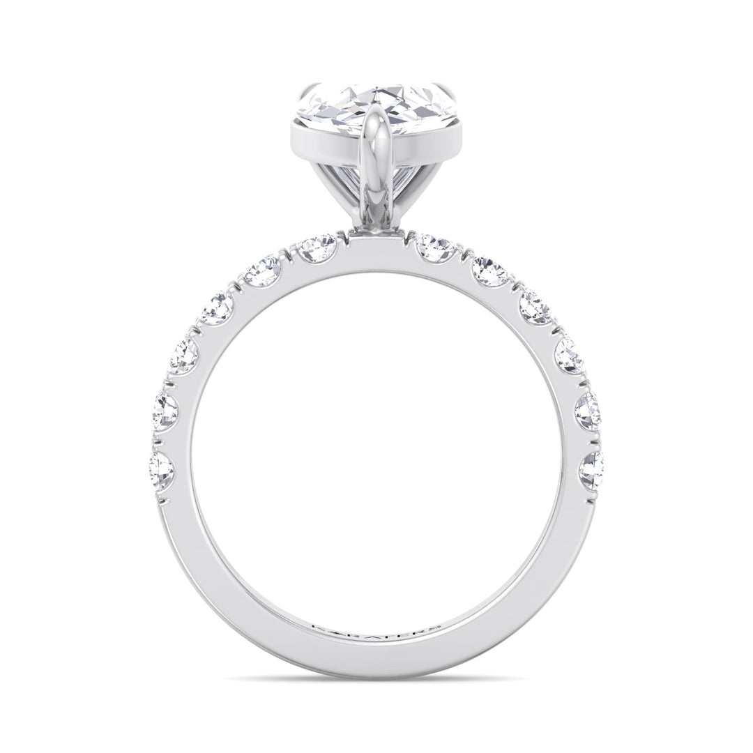 Pear Shape Lab Grown Diamond Engagement Ring With Thick Pave Band