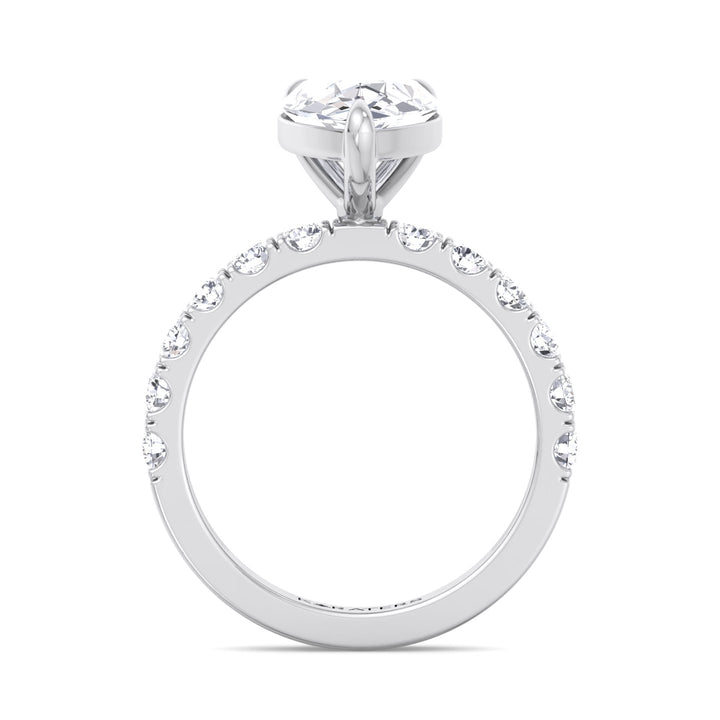 Pear Shape Lab Grown Diamond Engagement Ring With Thick Pave Band
