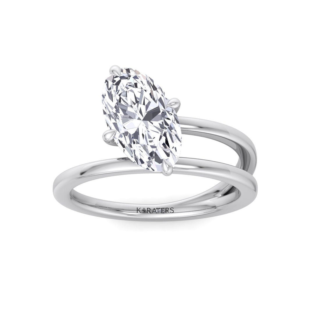 Twist Band Solitare Moval Lab-Grown Diamond Engagement Ring
