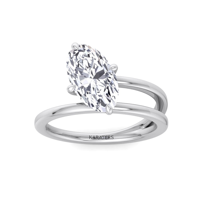 Twist Band Solitare Moval Lab-Grown Diamond Engagement Ring