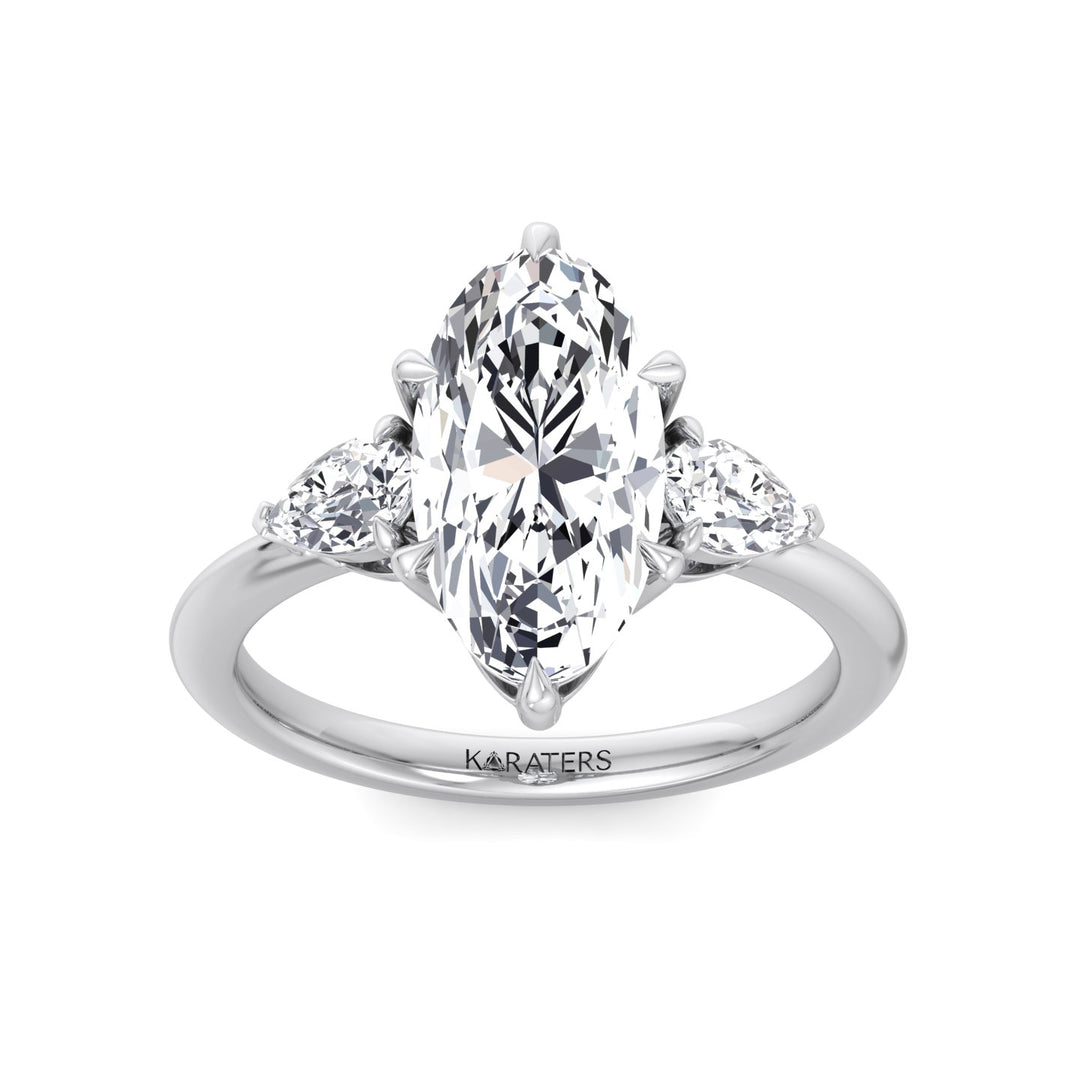 Moval Lab-Grown Diamond Engagement Ring with Pear Sidestones White Gold 14K 18K