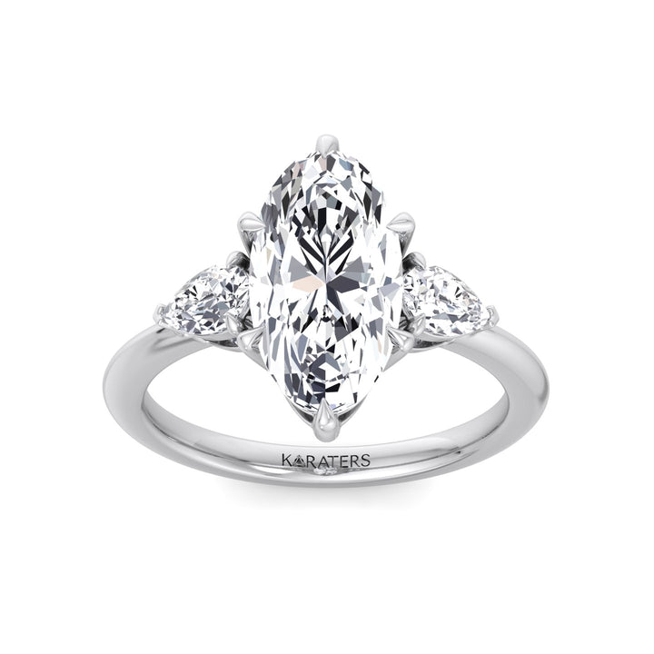 Moval Lab-Grown Diamond Engagement Ring with Pear Sidestones White Gold 14K 18K