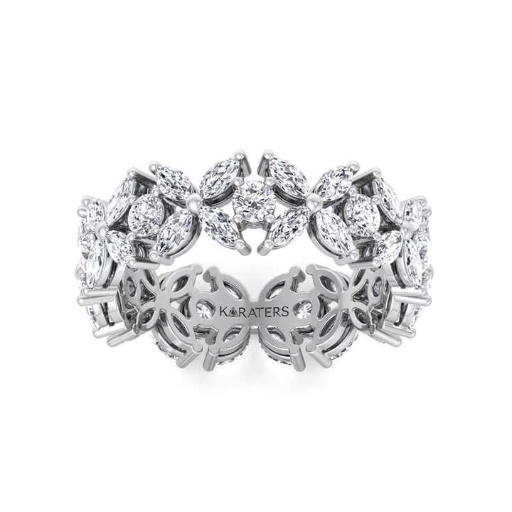 Marquise and Round Shape Lab Grown Diamond Eternity Band White Gold 14K 18K