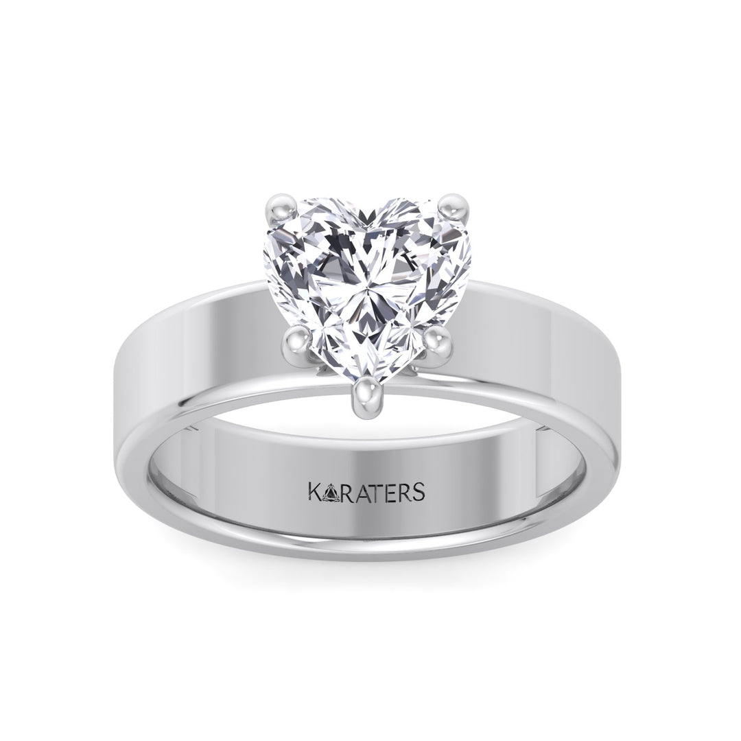 Heart Shape Lab Grown Diamond Engagement Ring with Wide Band White Gold 14K 18K