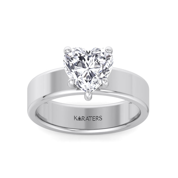 Heart Shape Lab Grown Diamond Engagement Ring with Wide Band White Gold 14K 18K