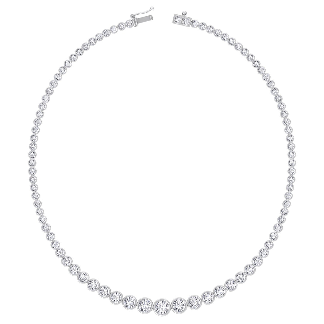 Bezel Set Graduated Lab Grown Diamond Tennis Necklace White Gold 14K