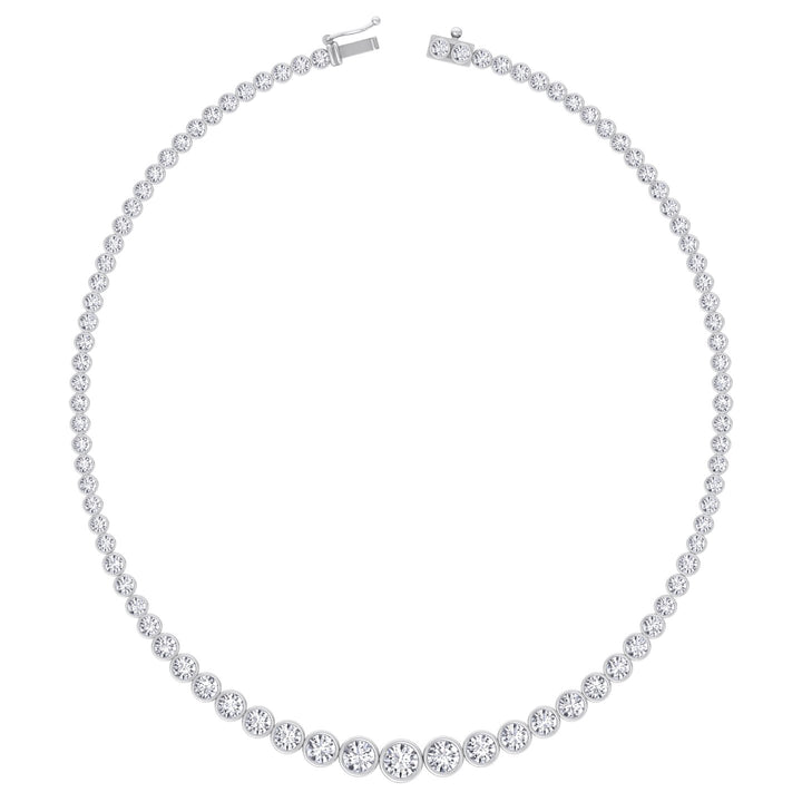 Bezel Set Graduated Lab Grown Diamond Tennis Necklace White Gold 14K