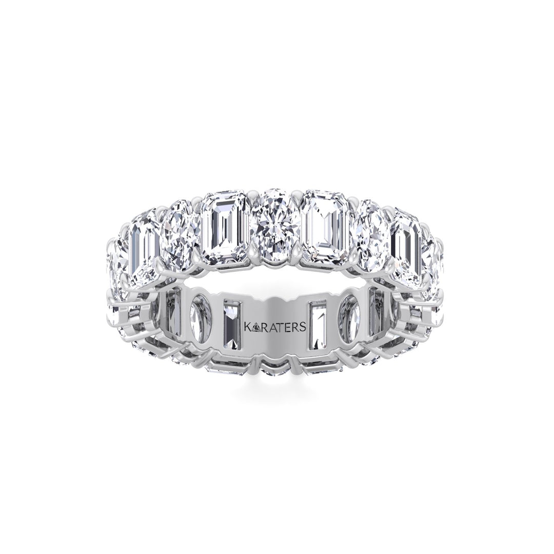 Alternating Emerald and Oval Shape Lab Grown Diamond Eternity Band White Gold 14K 18K