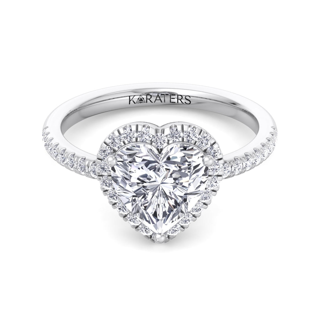 Heart Shaped Cut Lab Grown Diamond Engagement Ring with Halo & SideStones