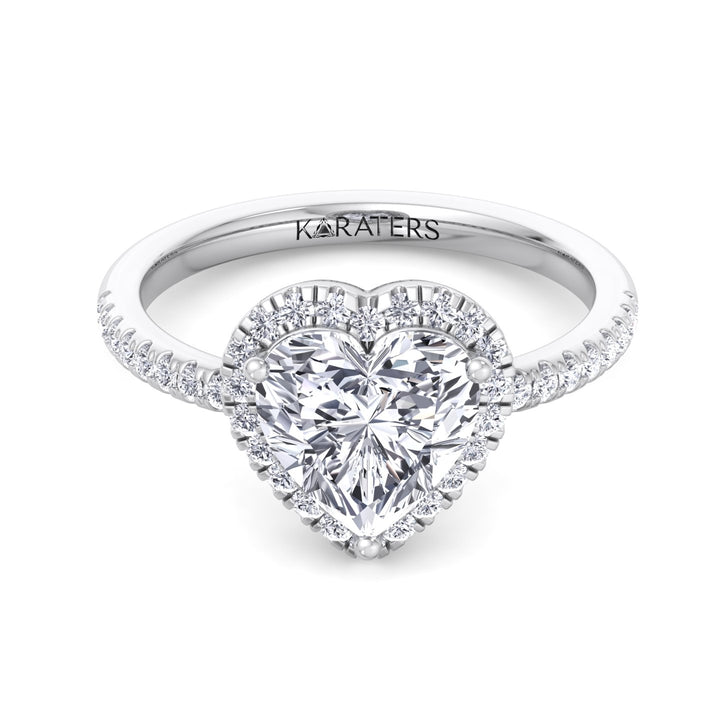 Heart Shaped Cut Lab Grown Diamond Engagement Ring with Halo & SideStones
