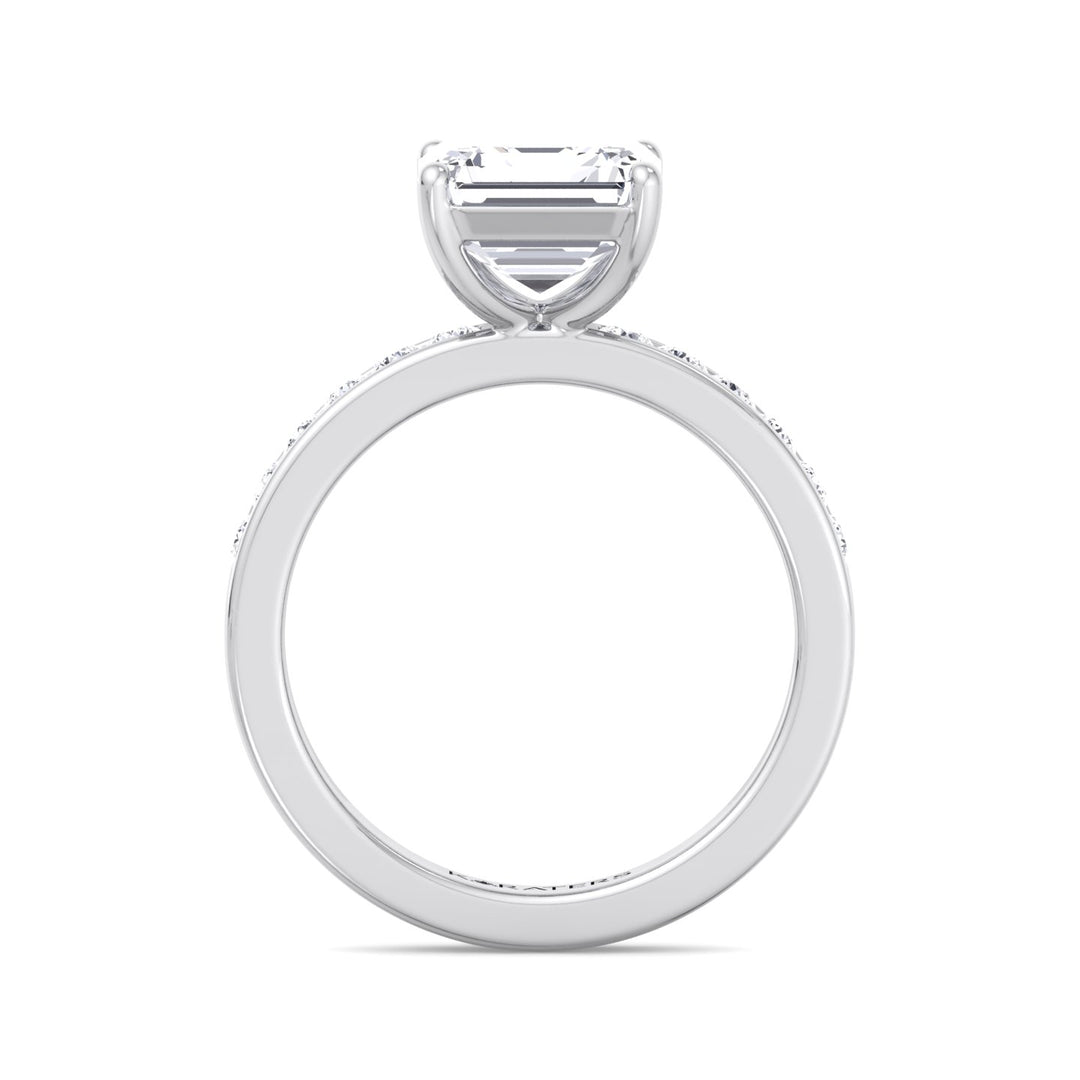 Asscher Cut Lab Grown Diamond Engagement Ring With Channel Set SideStones