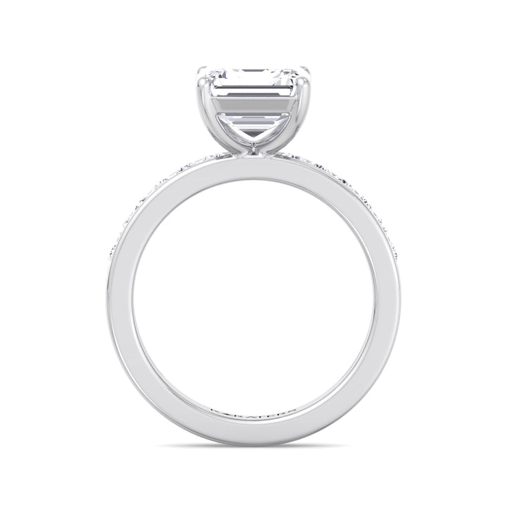 Asscher Cut Lab Grown Diamond Engagement Ring With Channel Set SideStones