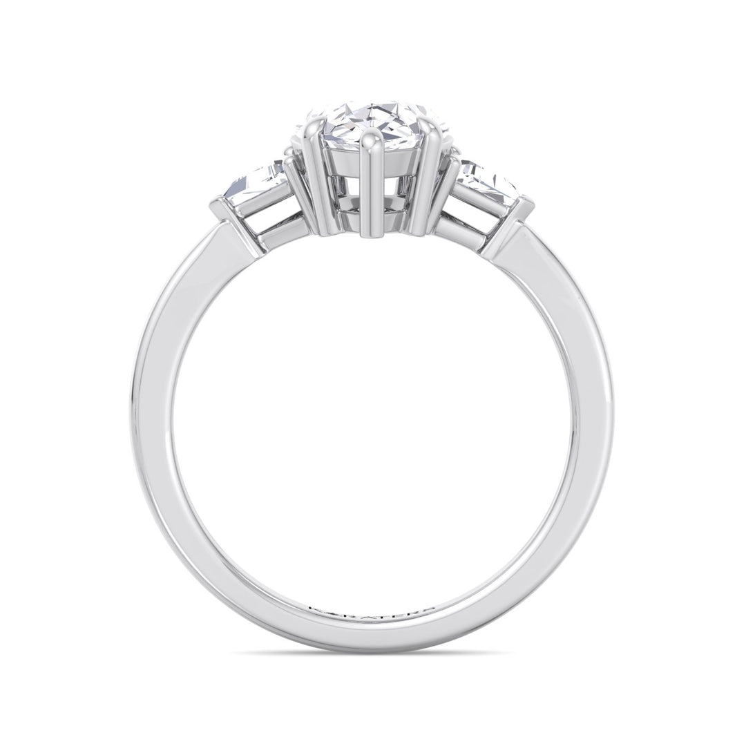 Pear Shape Lab Grown Diamond Engagement Ring with Trillion Side Stones
