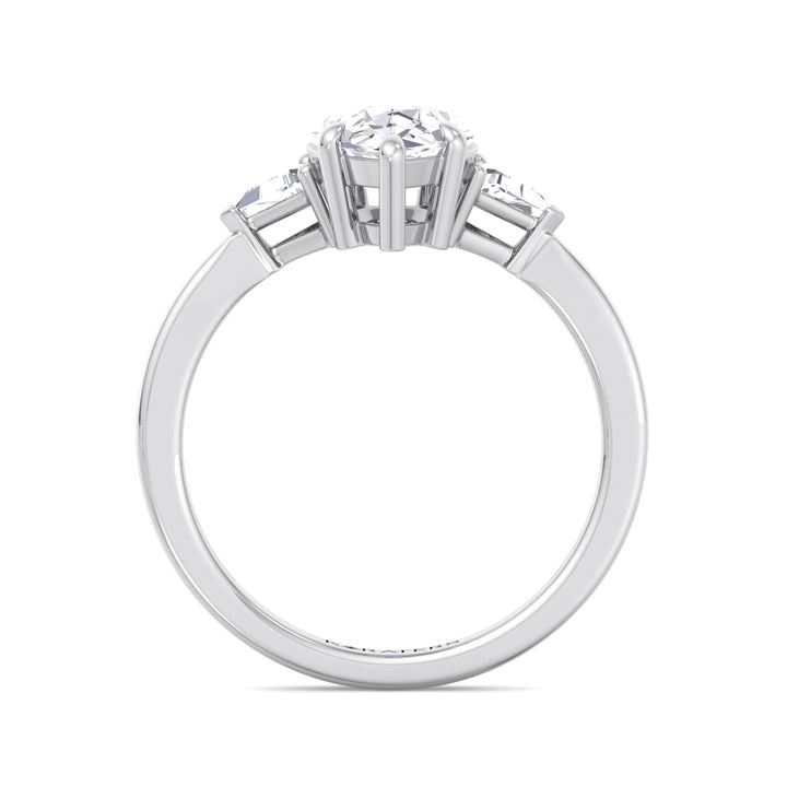 Pear Shape Lab Grown Diamond Engagement Ring with Trillion Side Stones