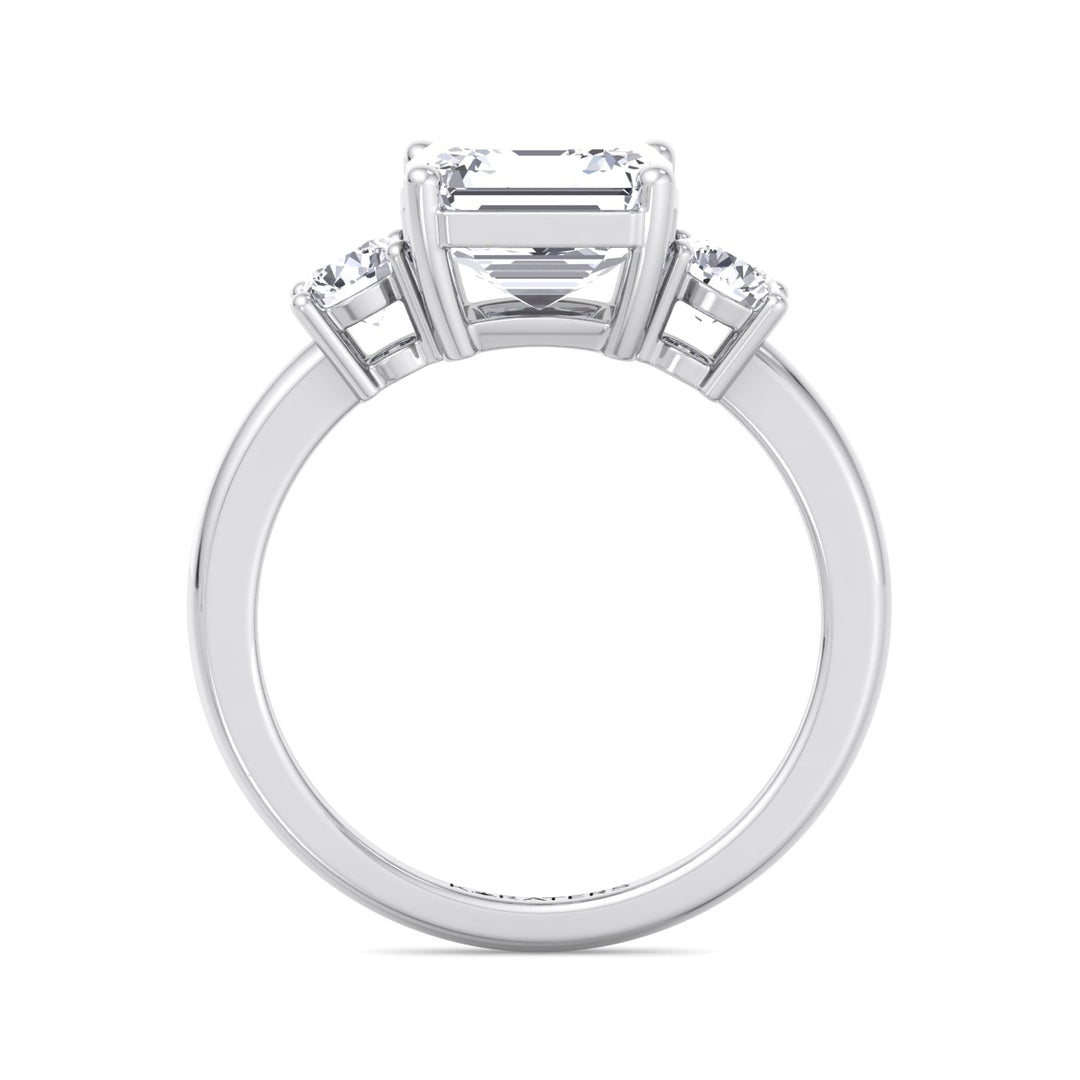 Asscher Cut Solitaire Lab Grown Diamond Engagement Ring with Round SideStones